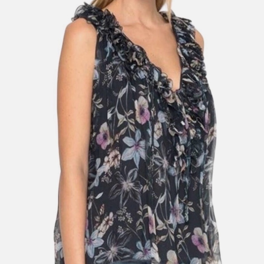 Johnny Was Travis Floral Ruffle Sleeveless Blouse